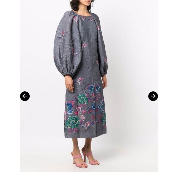 Ganni Gray Floral Midi Dress - Picture 2 of 11